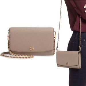Tory Burch Robinson Chain Wallet in Gray Heron